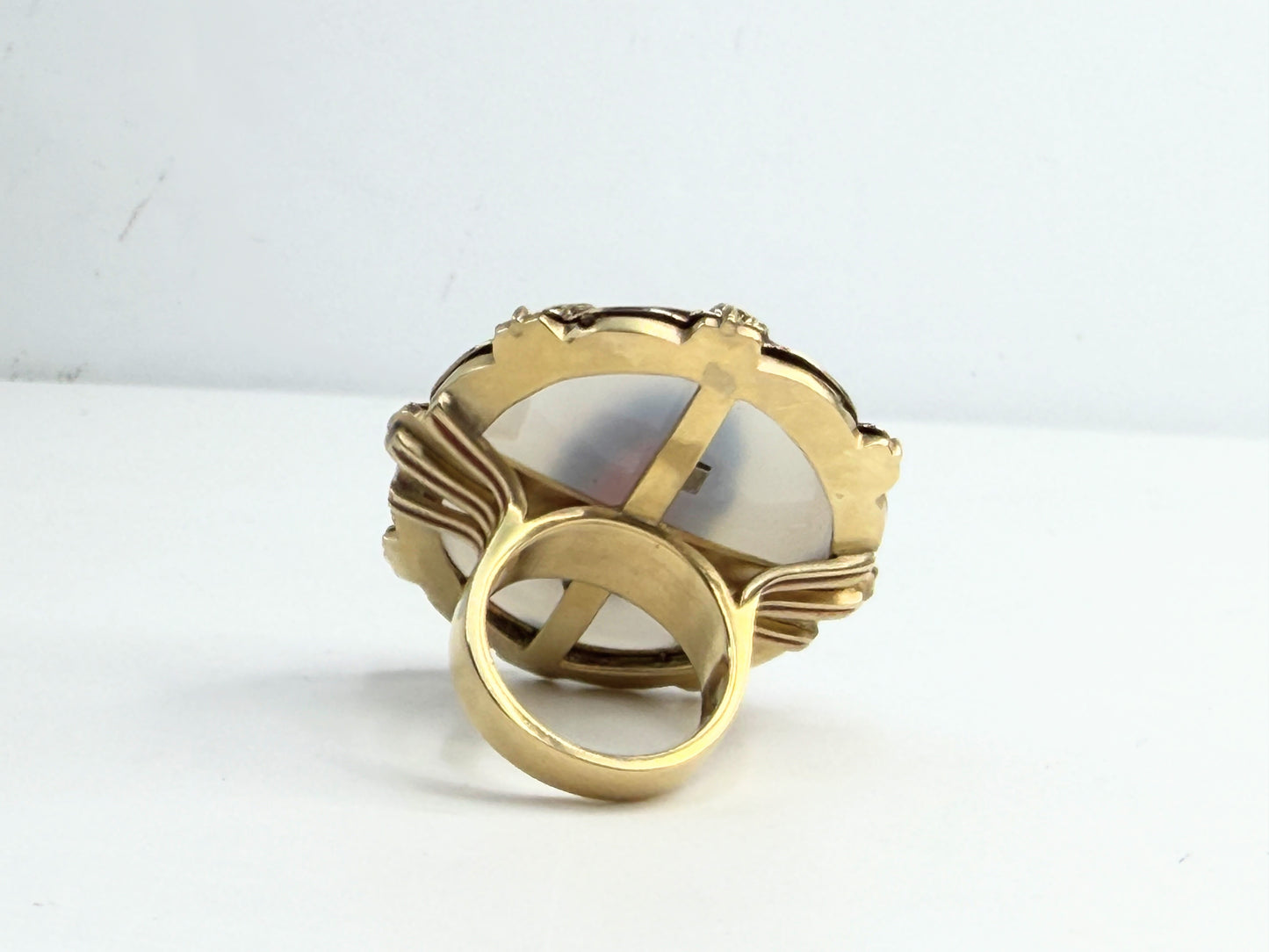 Vintage 14K Gold Orange Jade Chalcedony Enamel Statement Ring JR1379