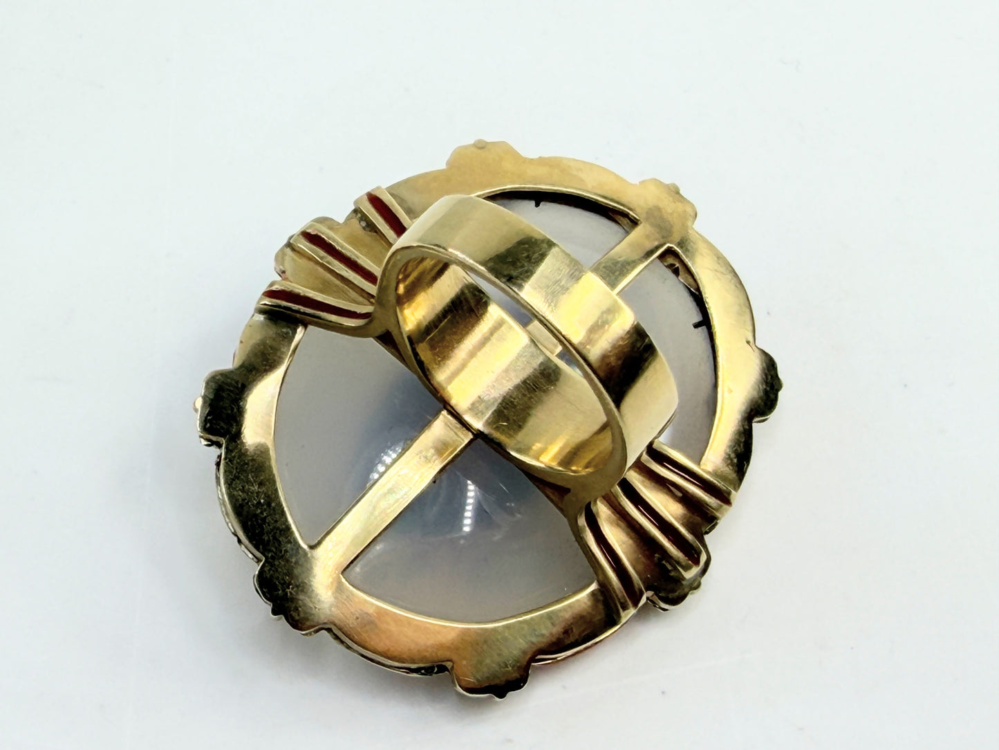 Vintage 14K Gold Orange Jade Chalcedony Enamel Statement Ring JR1379