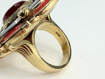 Vintage 14K Gold Orange Jade Chalcedony Enamel Statement Ring JR1379