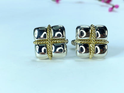 Tiffany & Co Square Cufflinks Sterling Silver 18k Yellow Gold Rope GS78