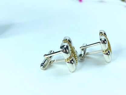 Tiffany & Co Square Cufflinks Sterling Silver 18k Yellow Gold Rope GS78