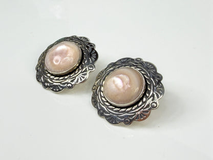 1940s Coro Sterling Silver Mother of Pearl Clip-On Earrings JR2152