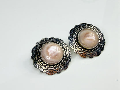 1940s Coro Sterling Silver Mother of Pearl Clip-On Earrings JR2152