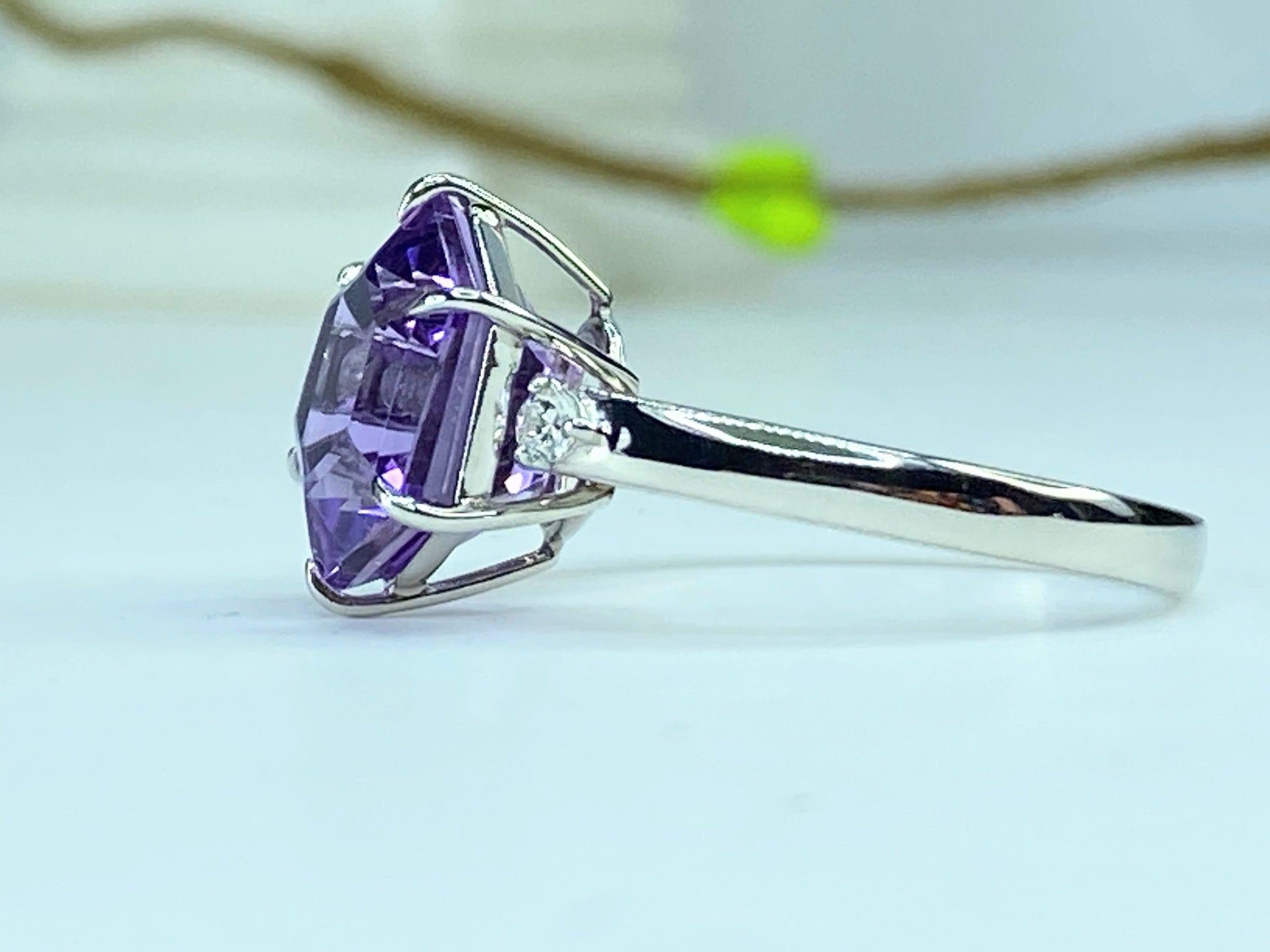 Platinum 5.13ct Honeycomb shape faceted Amethyst Diamond statement ring JR248