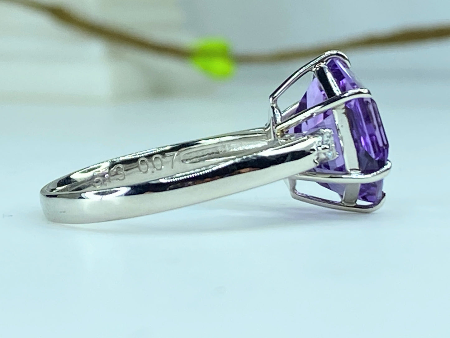 Platinum 5.13ct Honeycomb shape faceted Amethyst Diamond statement ring JR248