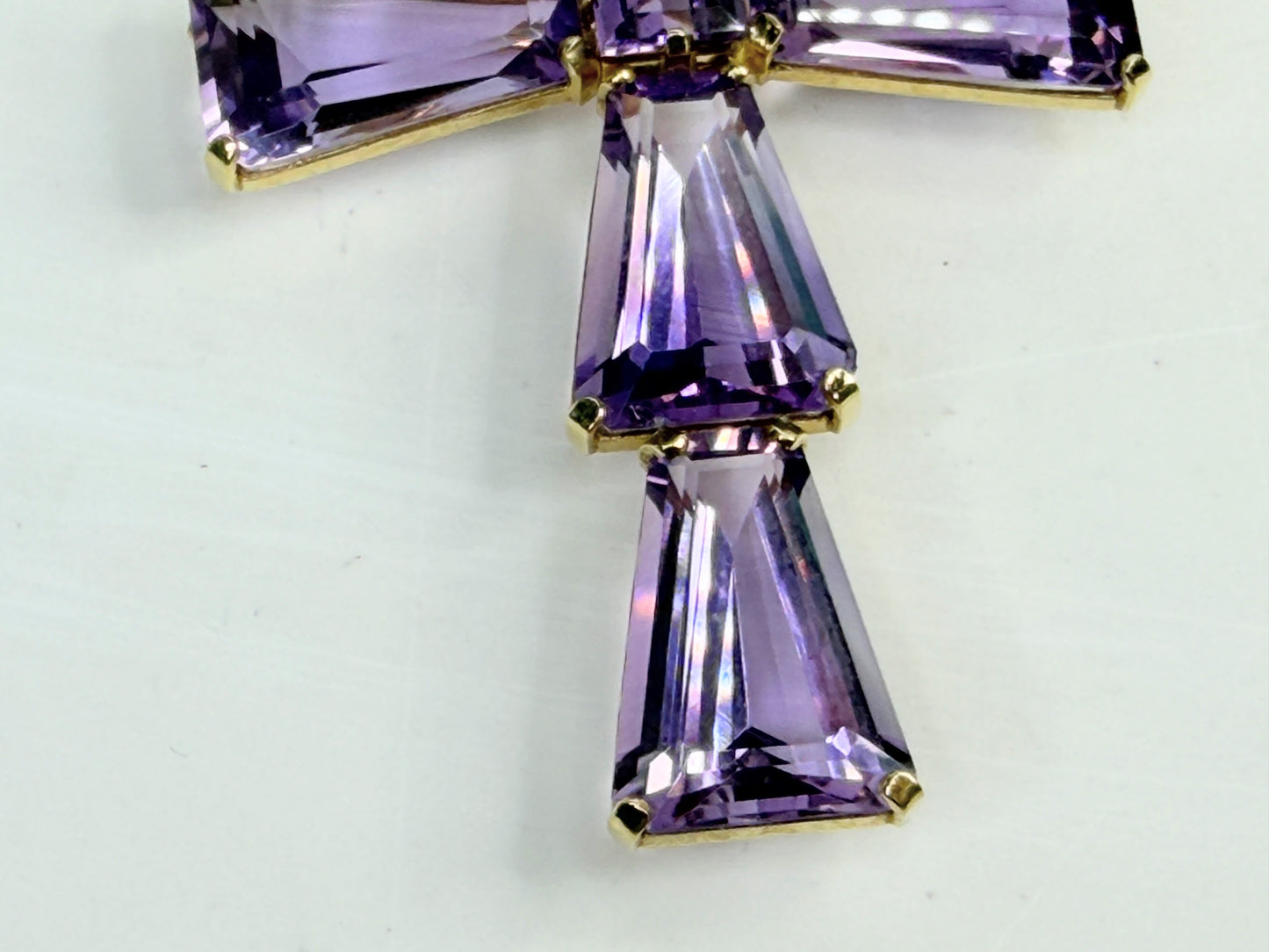 Mid Century 14K Gold Amethyst Cross Pendant Brooch 2.75" JR1381