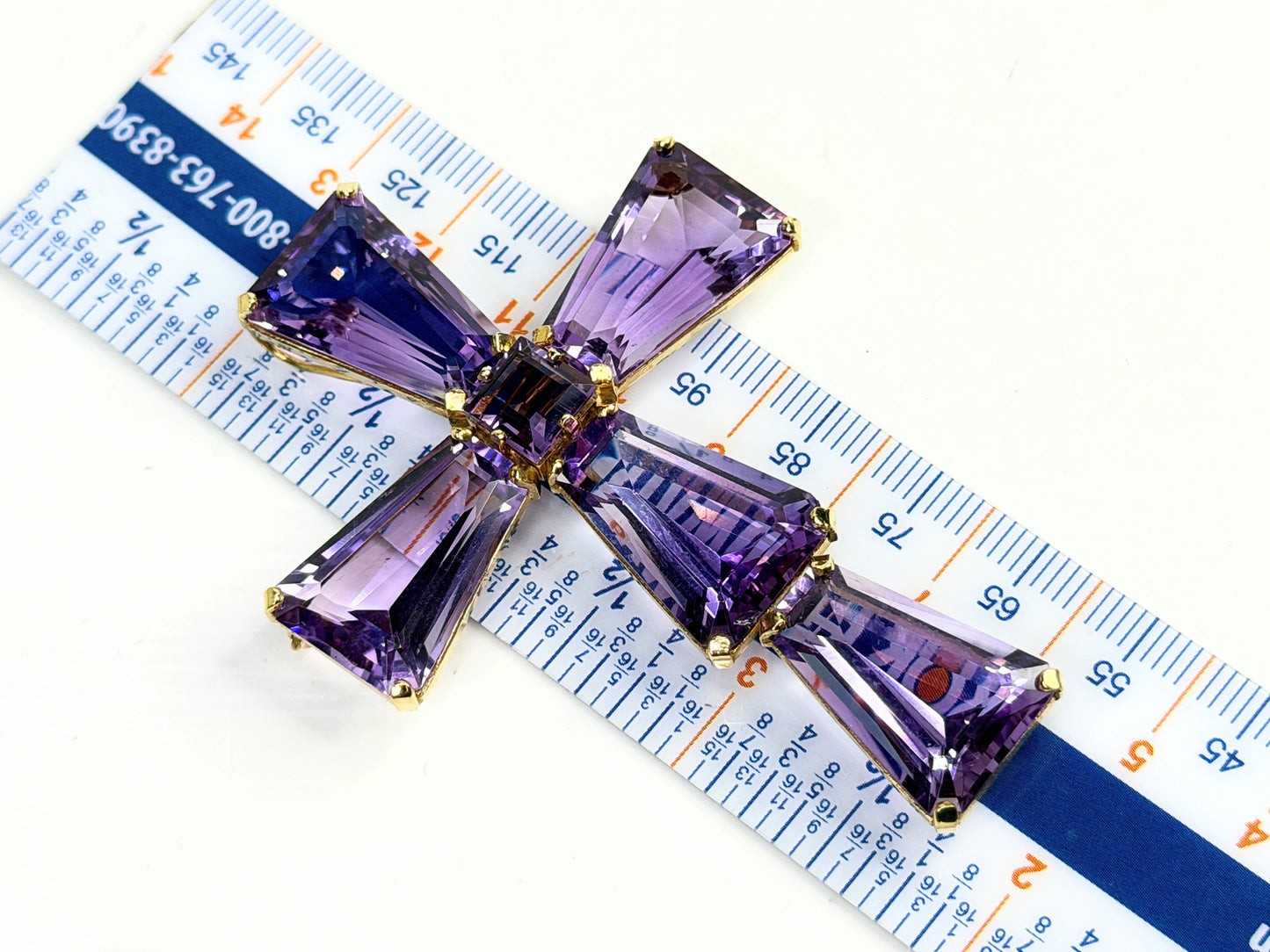 Mid Century 14K Gold Amethyst Cross Pendant Brooch 2.75" JR1381