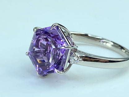 Platinum 5.13ct Honeycomb shape faceted Amethyst Diamond statement ring JR248