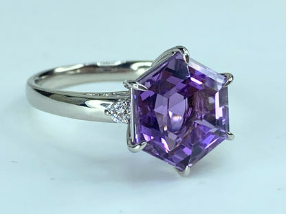 Platinum 5.13ct Honeycomb shape faceted Amethyst Diamond statement ring JR248