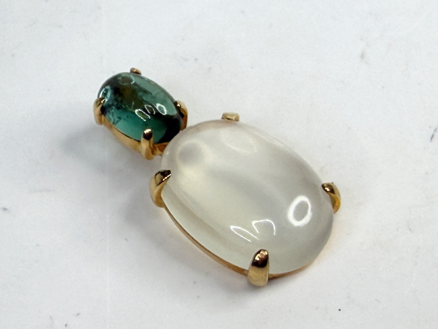 Mid Century 14K Gold Tourmaline Moodstone Pendant JR1382 8.7g JR1382