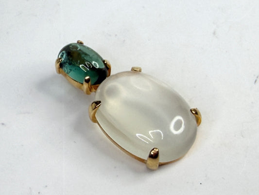 Mid Century 14K Gold Tourmaline Moodstone Pendant JR1382 8.7g JR1382