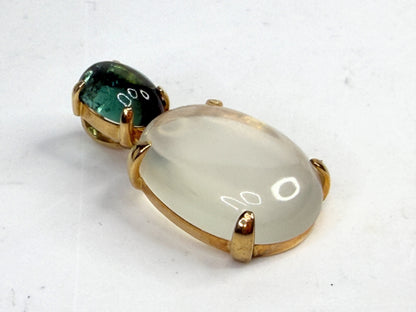 Mid Century 14K Gold Tourmaline Moodstone Pendant JR1382 8.7g JR1382