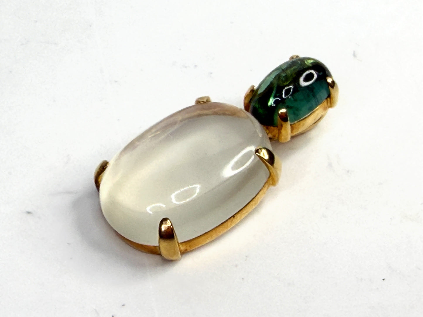 Mid Century 14K Gold Tourmaline Moodstone Pendant JR1382 8.7g JR1382