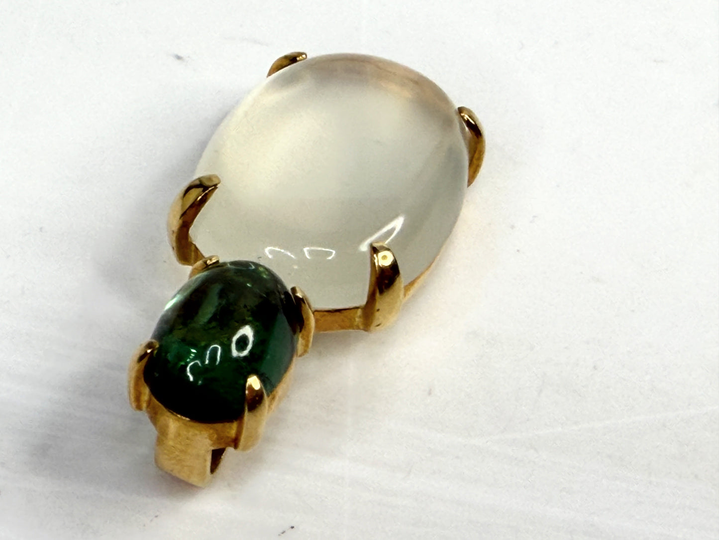 Mid Century 14K Gold Tourmaline Moodstone Pendant JR1382 8.7g JR1382