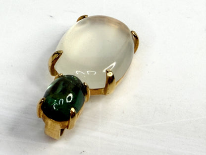 Mid Century 14K Gold Tourmaline Moodstone Pendant JR1382 8.7g JR1382