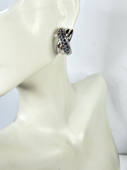 Milor Italy Sterling Silver Blue Sapphire Criss Cross Omega Earrings JR2156