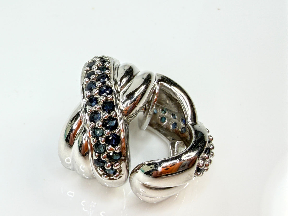 Milor Italy Sterling Silver Blue Sapphire Criss Cross Omega Earrings JR2156