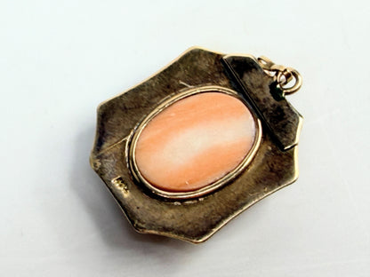 Antique 10K Gold Coral Cameo Enamel Seed Pearl Pendant JR1383