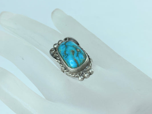 Old Pawn sterling silver natural turquoise decorated ring 10.2g s7.5 JR9748