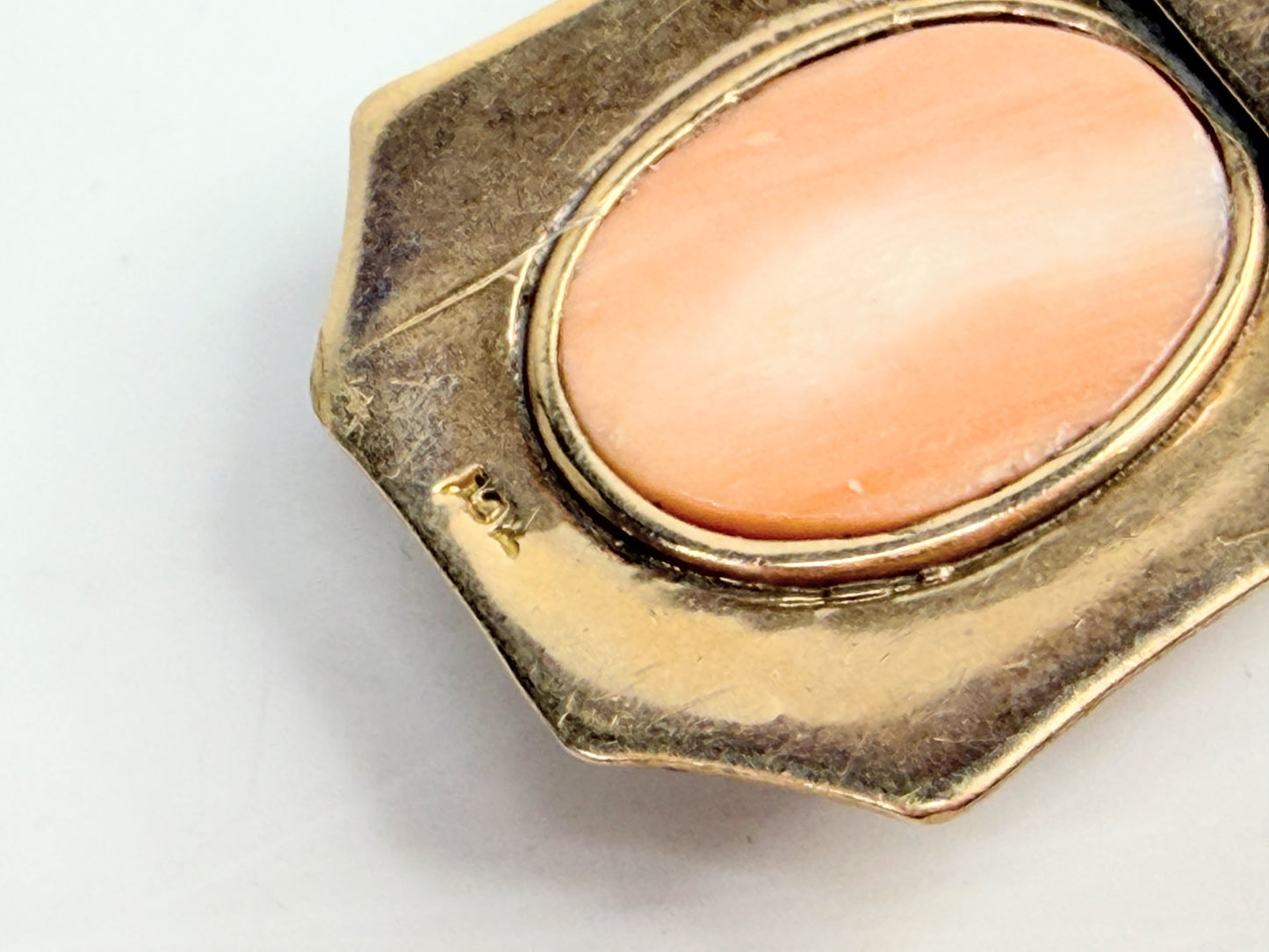 Antique 10K Gold Coral Cameo Enamel Seed Pearl Pendant JR1383