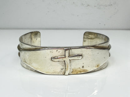 Handmade Heavy 925 Sterling Silver Cross Wide Cuff Bracelet 69.4g 7.25" JR2157