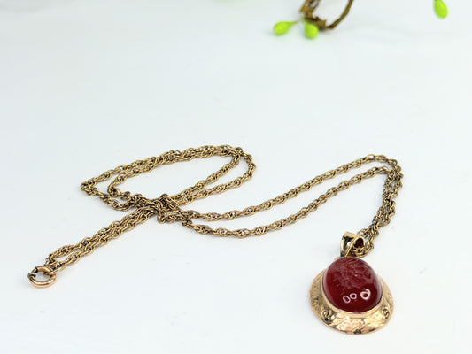 Victorian 14K Carnelian Intaglio Pendant Necklace 19in JR1384