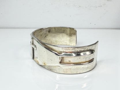 Handmade Heavy 925 Sterling Silver Cross Wide Cuff Bracelet 69.4g 7.25" JR2157