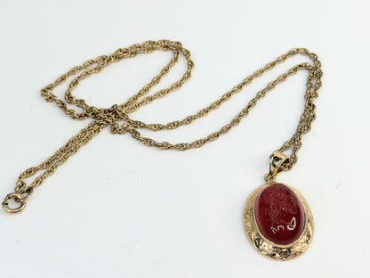 Victorian 14K Carnelian Intaglio Pendant Necklace 19in JR1384