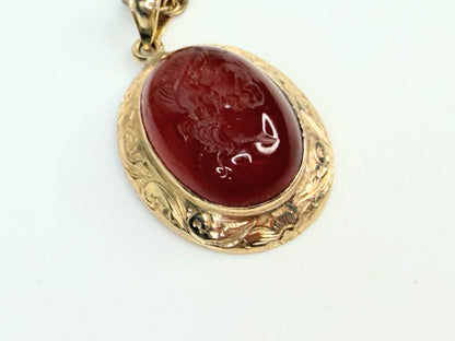 Victorian 14K Carnelian Intaglio Pendant Necklace 19in JR1384