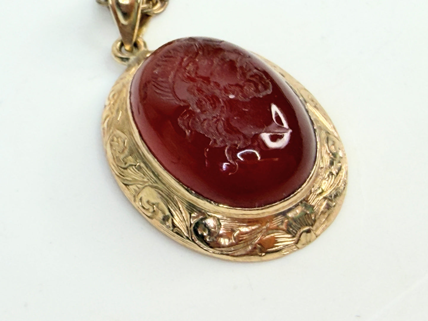 Victorian 14K Carnelian Intaglio Pendant Necklace 19in JR1384