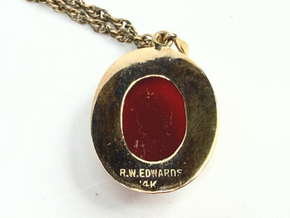 Victorian 14K Carnelian Intaglio Pendant Necklace 19in JR1384