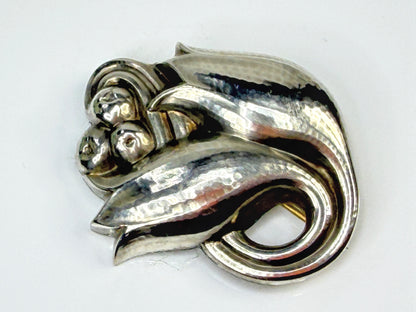 Mid-Century Georg Jensen No. 4A Sterling Silver Leaf Berry Brooch JR2164