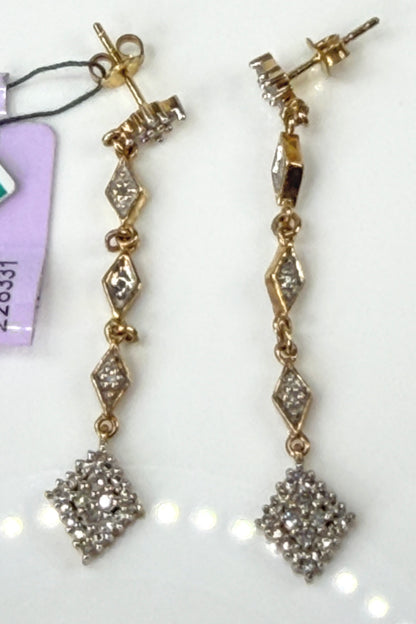10K Yellow Gold 1/4 CTW Diamond Articulated Dangle Drop Earrings New Tag JR2161