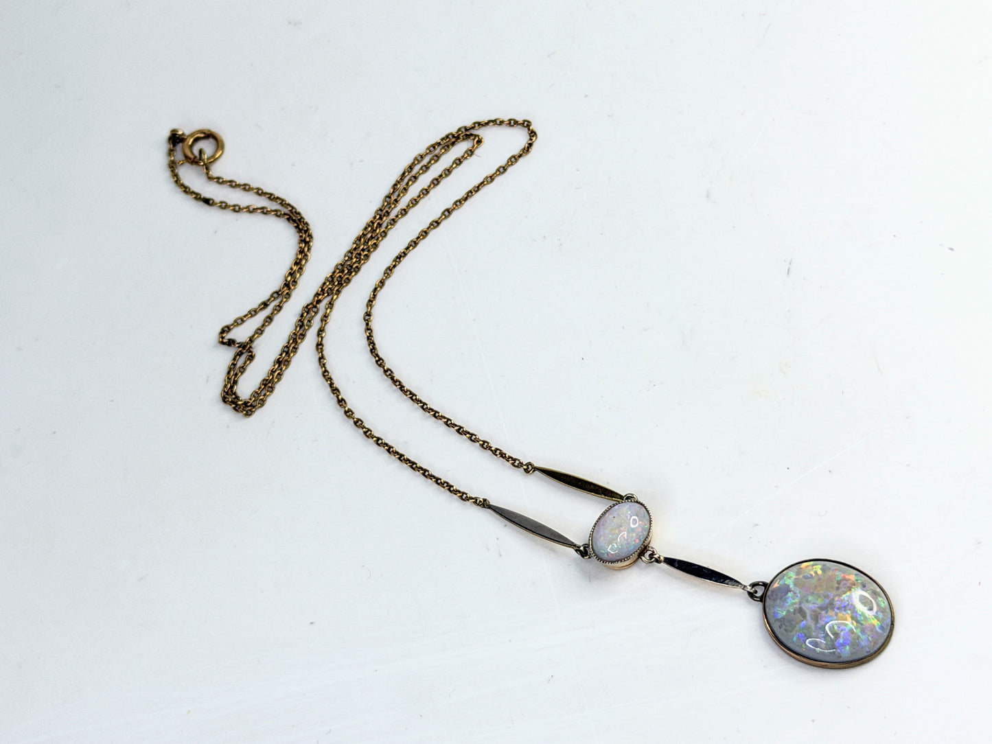 Art Deco Opal Platinum 15K Gold Drop Necklace JR1387