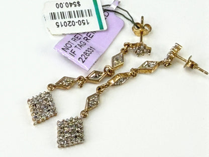 10K Yellow Gold 1/4 CTW Diamond Articulated Dangle Drop Earrings New Tag JR2161