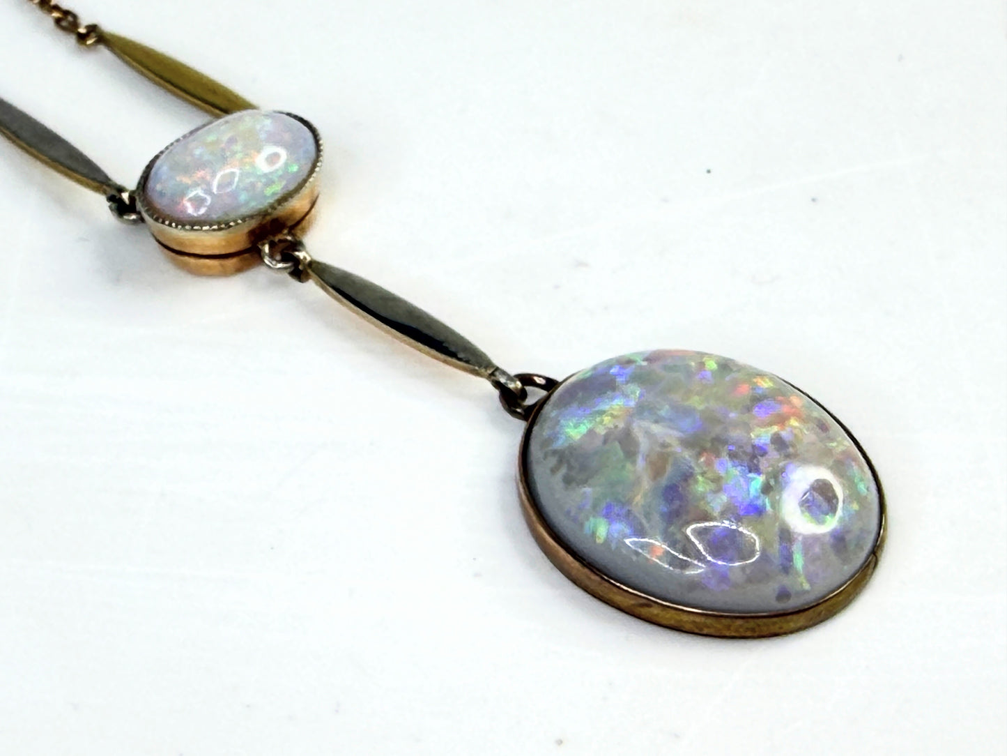 Art Deco Opal Platinum 15K Gold Drop Necklace JR1387