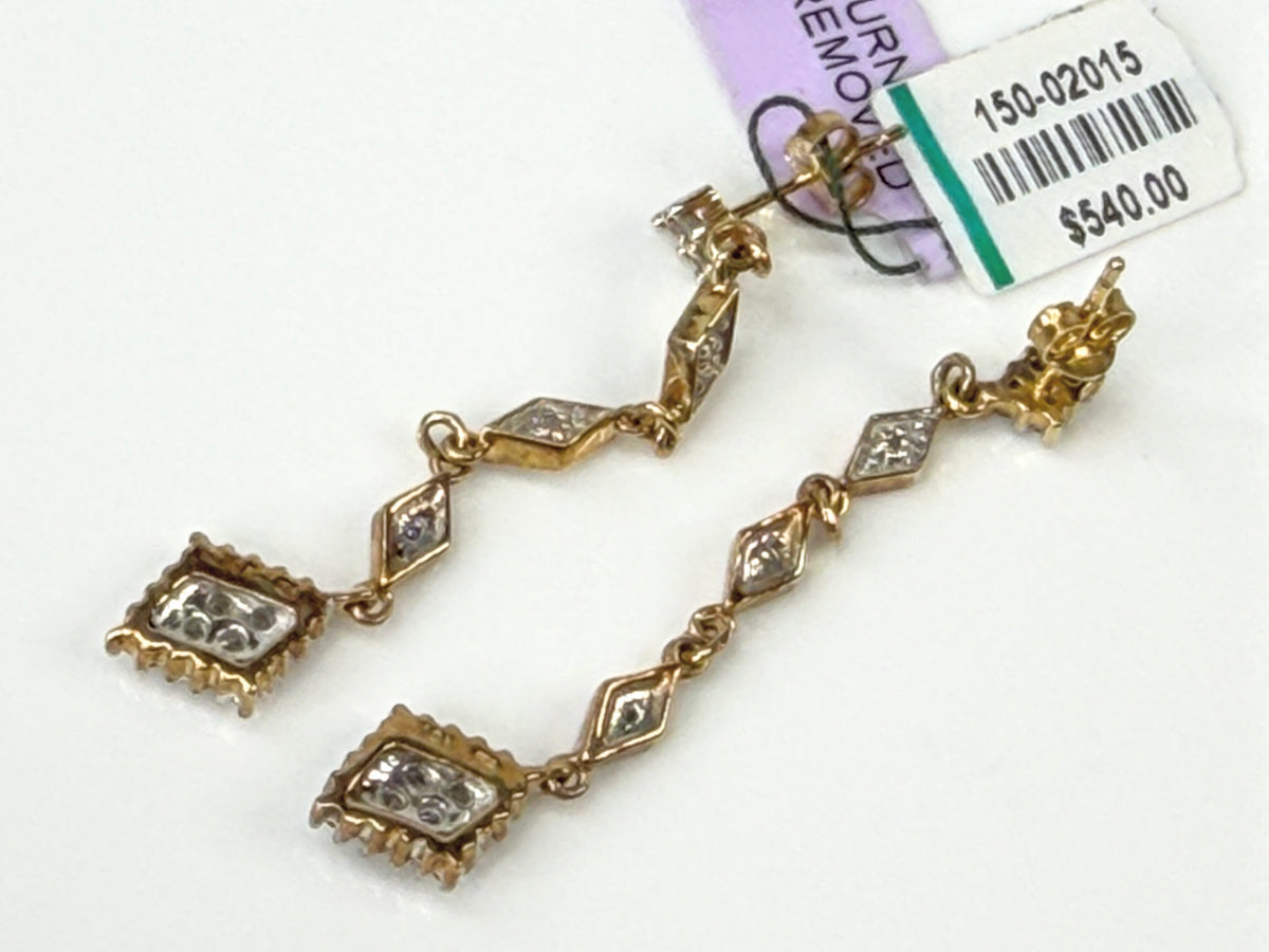 10K Yellow Gold 1/4 CTW Diamond Articulated Dangle Drop Earrings New Tag JR2161