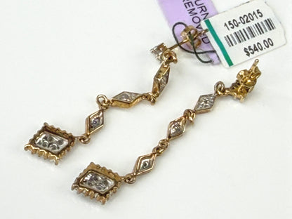 10K Yellow Gold 1/4 CTW Diamond Articulated Dangle Drop Earrings New Tag JR2161