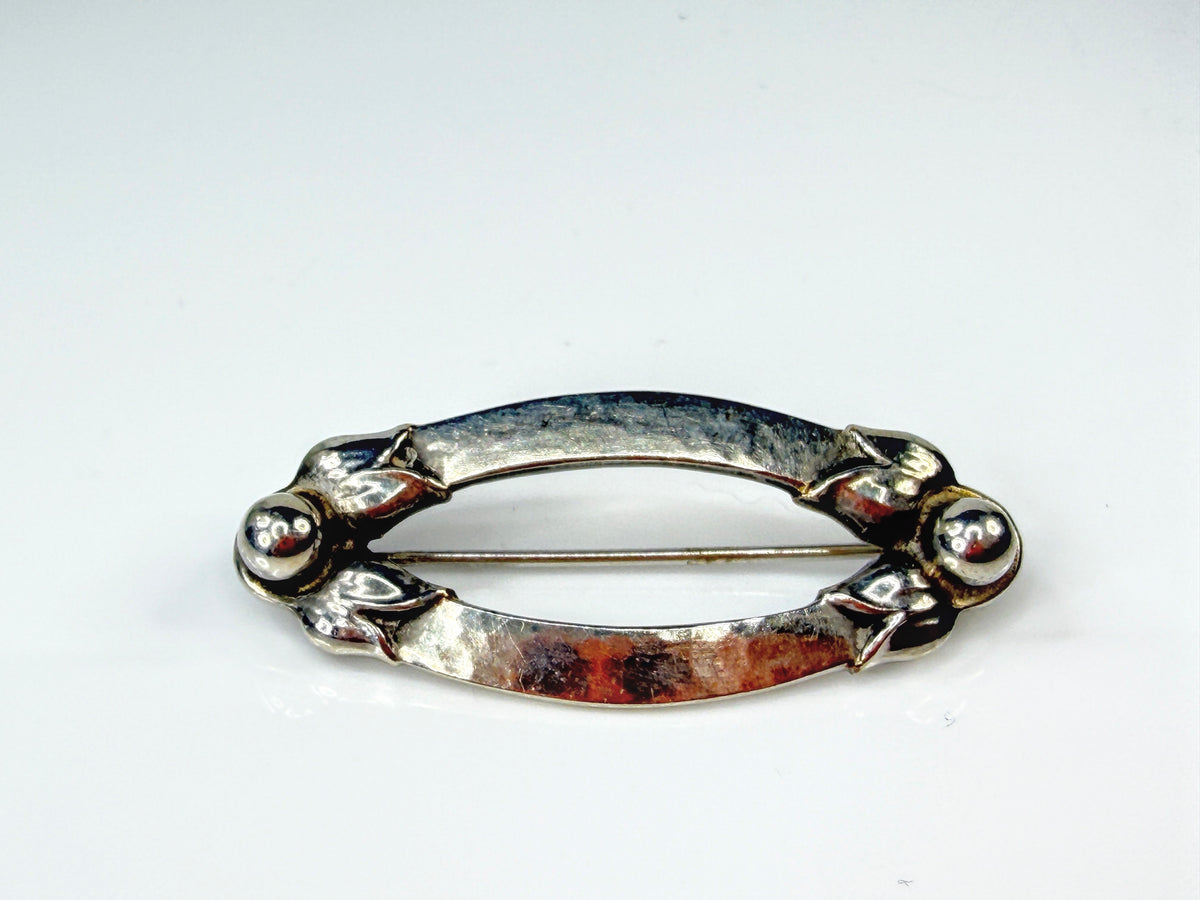 Vintage Georg Jensen Sterling Silver Open Oval Leaf & Berry Brooch Pin JR2164