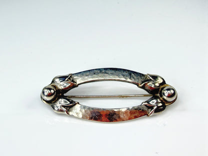 Vintage Georg Jensen Sterling Silver Open Oval Leaf & Berry Brooch Pin JR2164