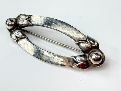Vintage Georg Jensen Sterling Silver Open Oval Leaf & Berry Brooch Pin JR2164