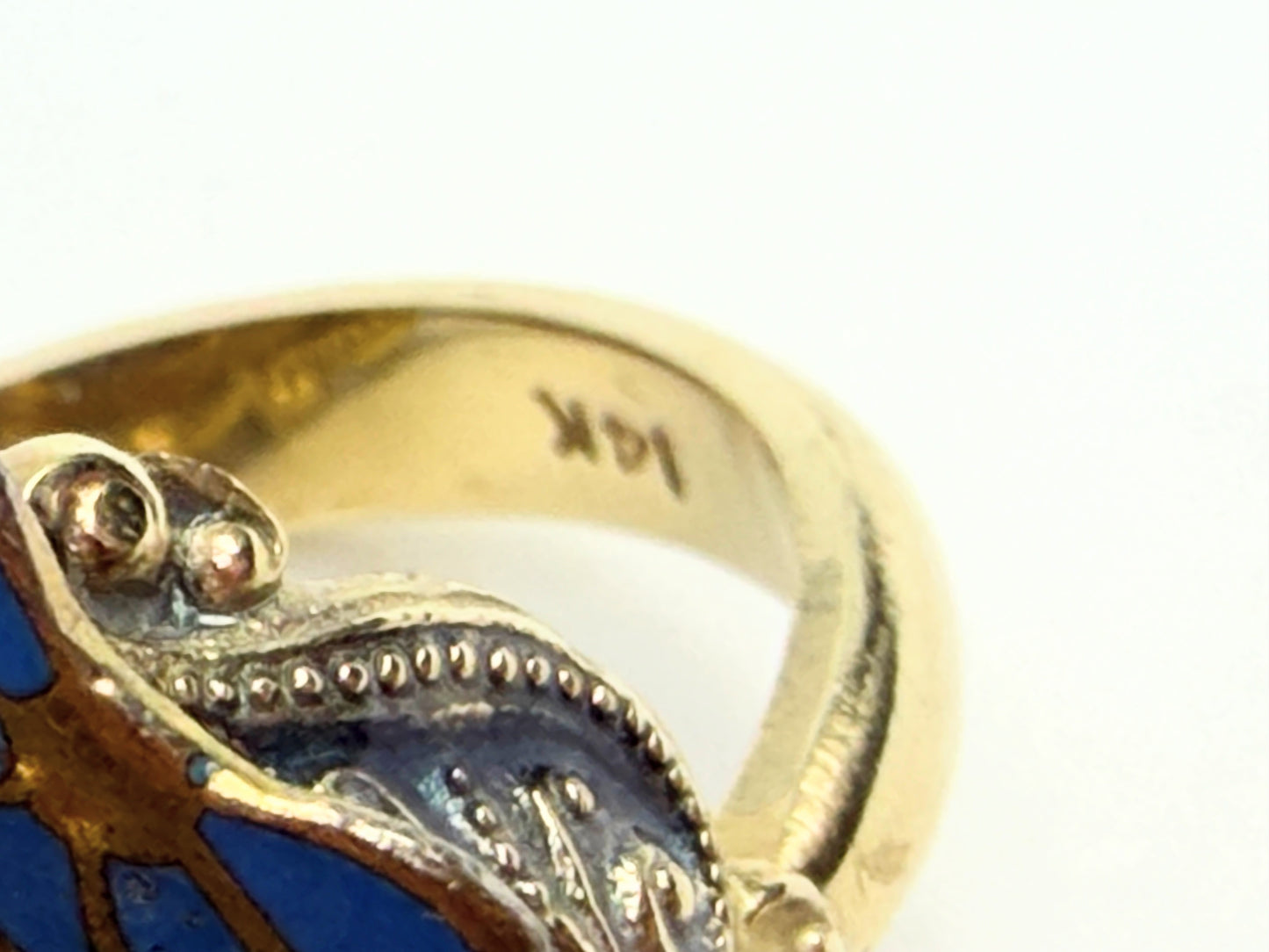 Vintage 14K Gold Enamel Blue Topaz Statement Ring Size 7.5 JR1389