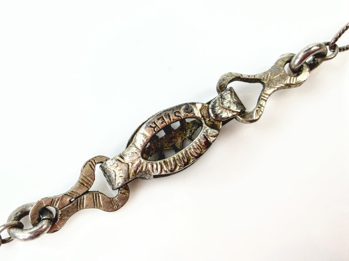 Antique Art Deco Sterling Silver Purple Glass Necklace & Earrings Parure JR2166