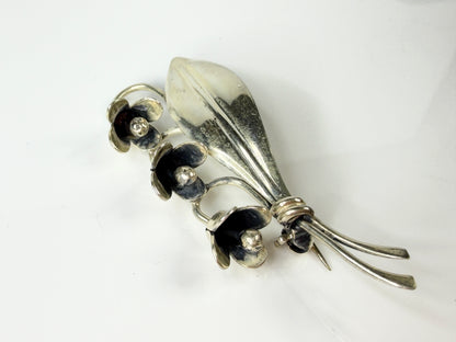 Vintage Danish Sterling Silver Lily of the Valley Floral Brooch Denmark JR2167