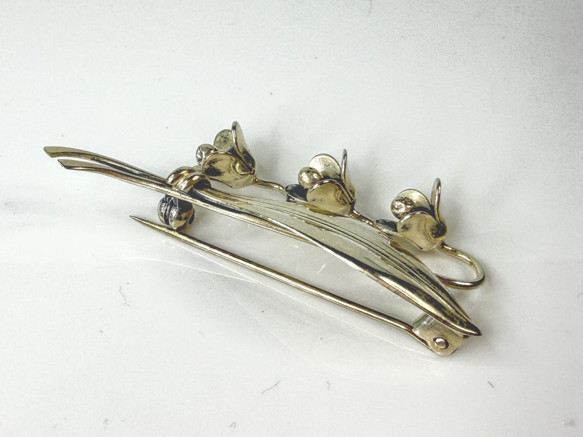 Vintage Danish Sterling Silver Lily of the Valley Floral Brooch Denmark JR2167