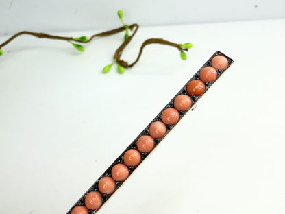 Victorian 5.3mm Coral Cabochon Sterling Silver Bar Brooch JR1390