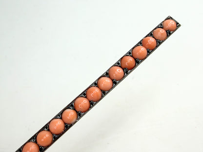 Victorian 5.3mm Coral Cabochon Sterling Silver Bar Brooch JR1390