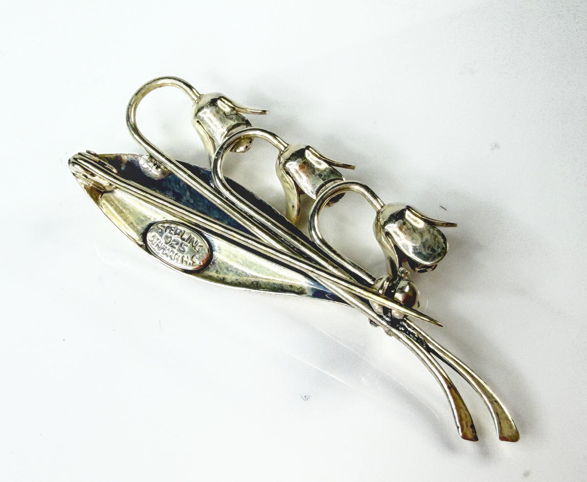 Vintage Danish Sterling Silver Lily of the Valley Floral Brooch Denmark JR2167