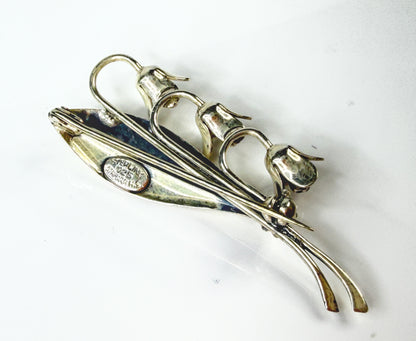 Vintage Danish Sterling Silver Lily of the Valley Floral Brooch Denmark JR2167