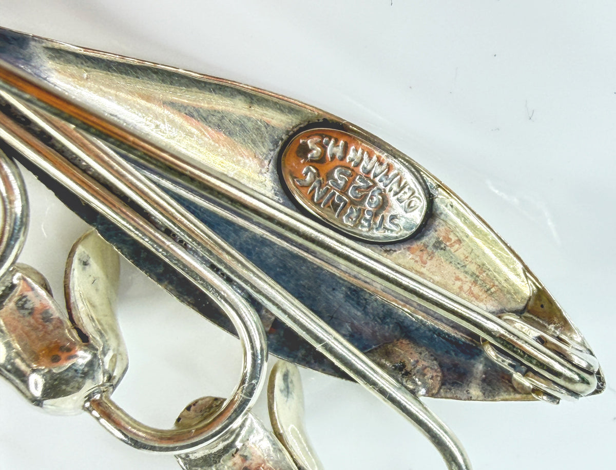 Vintage Danish Sterling Silver Lily of the Valley Floral Brooch Denmark JR2167